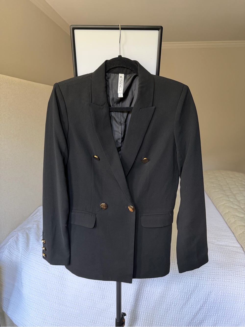Mural Black Double-Breasted Blazer with Gold Buttons